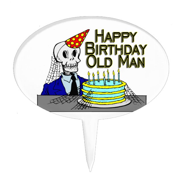 Happy Birthday Spider Web Old Man Cake Topper (Front)