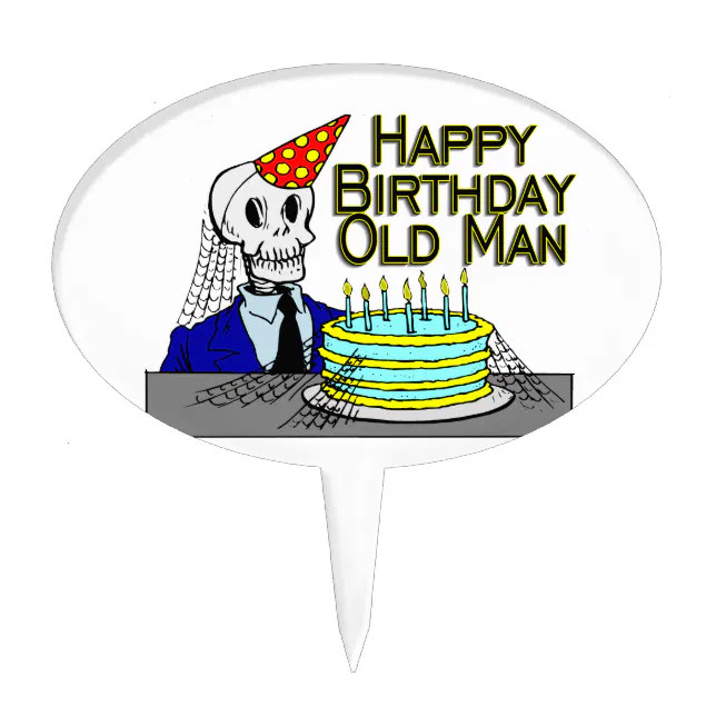 Image of Senior Indian Asian Old Man Celebrating Birthday Alone With Cake  And Wearing Funny Cap-GL071993-Picxy