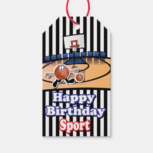 Happy Birthday Sport  Basketball Gift Tags