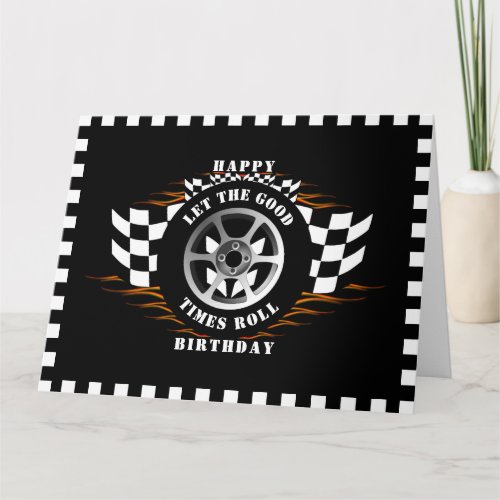 Happy Birthday Sports Car Racing Checkered Flag  Card