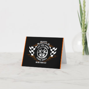 Happy Birthday Sports Car Racing Checkered Party   Card