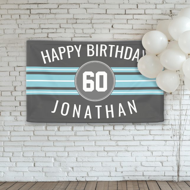 Happy Birthday Sports Jersey Stripes Name and Age Banner (Custom Birthday Banner)