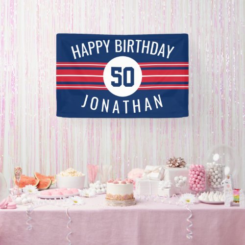 Happy Birthday Sports Jersey Stripes Name and Age Banner