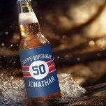 Happy Birthday Sports Jersey Stripes Name and Age Beer Bottle Label<br><div class="desc">Red, White and Blue - This sporty and racing stripes design is perfect for any athlete playing football, soccer or baseball. You change the numbers to your lucky number or even a special age for a birthday celebration. A rugged and masculine design with an area for any Anniversary Date -...</div>