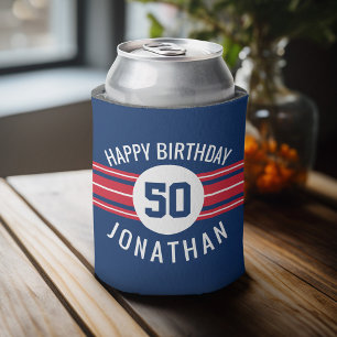 Happy Birthday Sports Jersey Stripes Name and Age Can Cooler