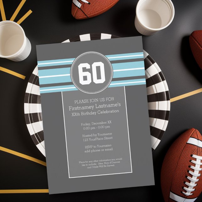 Happy Birthday Sports Jersey Stripes Name and Age Invitation (Birthday Party Invitation - Sports Theme - Football Party Invitation)