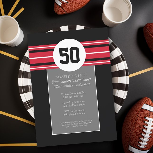 Happy Birthday Sports Jersey Stripes Name and Age Invitation (Birthday Party Invitation - Sports Theme - Football Party Invitation)