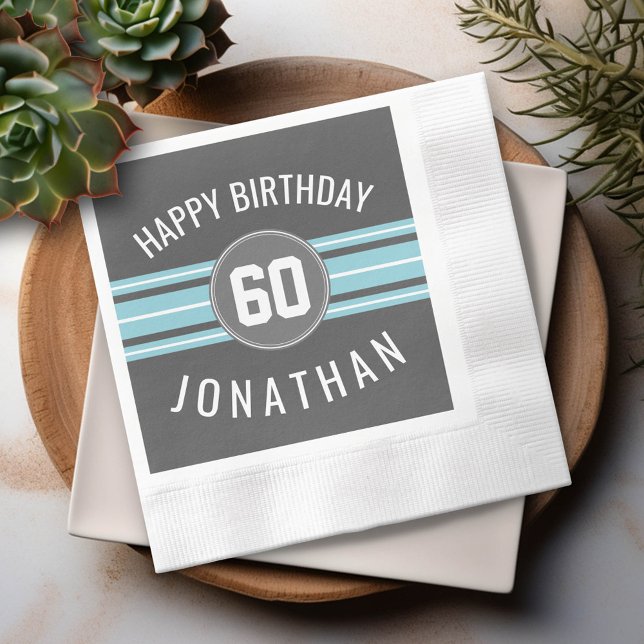 Happy Birthday Sports Jersey Stripes Name and Age Napkins (Custom Birthday Party Napkins)