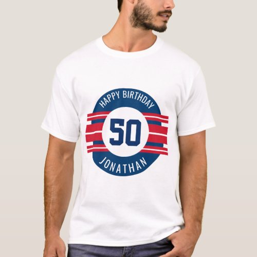 Happy Birthday Sports Jersey Stripes Name and Age T_Shirt