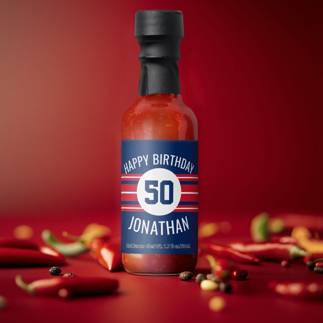 Happy Birthday Sports Jersey Stripes - Red Blue Hot Sauces (Custom Hot Sauce)