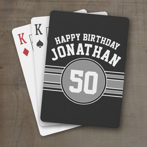 Happy Birthday Sports Stripes Age Silver Black Poker Cards
