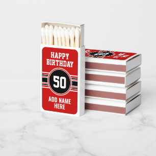 Happy Birthday Sports Stripes with Age Black Red Matchboxes