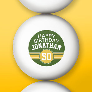 Happy Birthday Sports Stripes with Age Gold Green Ping Pong Ball