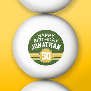 Happy Birthday Sports Stripes with Age Gold Green Ping Pong Ball