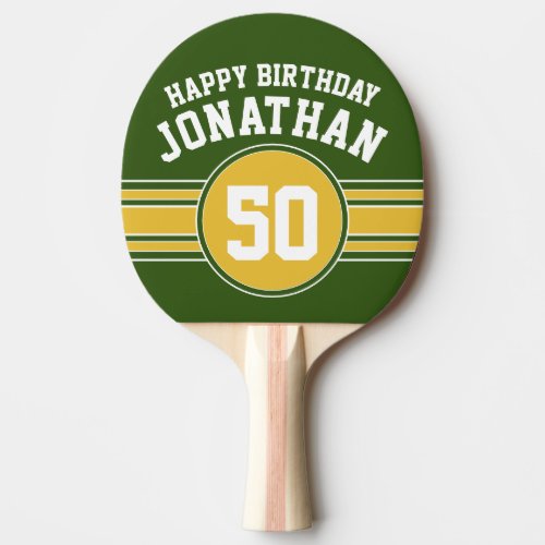 Happy Birthday Sports Stripes with Age Gold Green Ping Pong Paddle