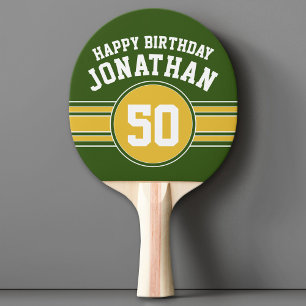 Happy Birthday Sports Stripes with Age Gold Green Ping Pong Paddle