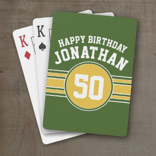 Happy Birthday Sports Stripes with Age Gold Green Poker Cards
