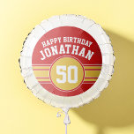 Happy Birthday Sports Stripes with Age Gold Red Balloon<br><div class="desc">Yellow Red - This sporty and racing stripes design is perfect for any athlete playing hockey, football, soccer or baseball. You change the numbers to your lucky number or even a special age for a birthday celebration. A rugged and masculine design with an area for any Anniversary Date - 5th,...</div>