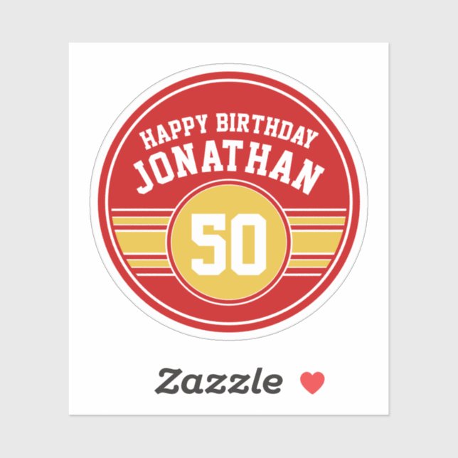 Happy Birthday Sports Stripes with Age Gold Red Sticker (Sheet)