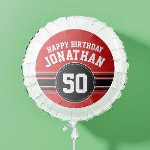 Happy Birthday Sports Stripes with Age - Red Black Balloon