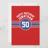 Happy Birthday Sports Stripes with Age - Red Blue Invitation (Back)