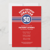 Happy Birthday Sports Stripes with Age - Red Blue Invitation (Front)