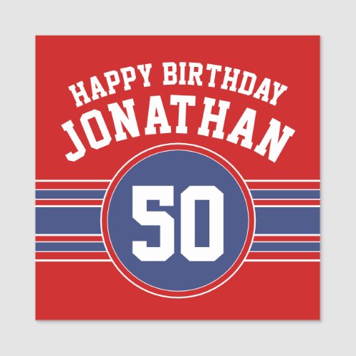 Happy Birthday Sports Stripes with Age Red Blue Name Tag