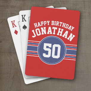 Happy Birthday Sports Stripes with Age - Red Blue Poker Cards