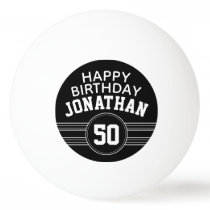 Happy Birthday Sports Stripes with Age White Black Ping Pong Ball Happy Birthday Sports Stripes with Age White Black Ping Pong Ball