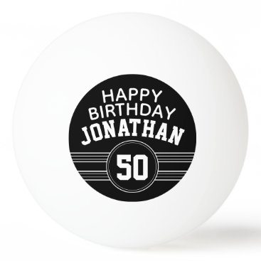 Happy Birthday Sports Stripes with Age White Black Ping Pong Ball
