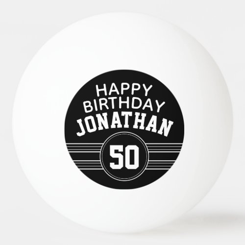 Happy Birthday Sports Stripes with Age White Black Ping Pong Ball