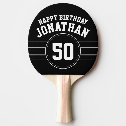 Happy Birthday Sports Stripes with Age White Black Ping Pong Paddle