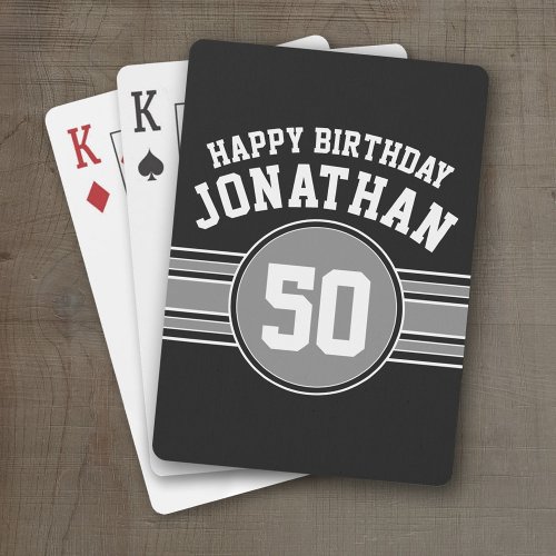 Happy Birthday Sports Stripes with Age White Black Poker Cards