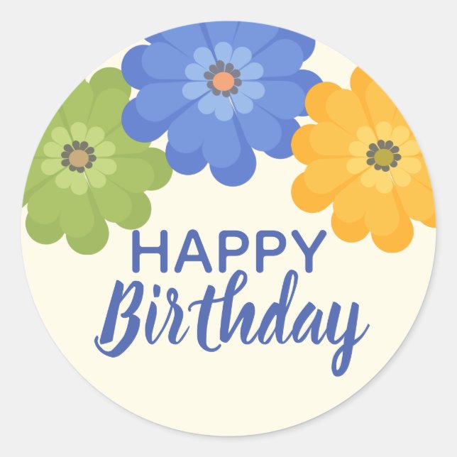 Happy Birthday spring flowers  Classic Round Stick Sticker (Front)