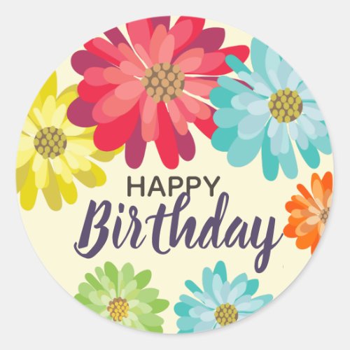 Happy Birthday spring flowers Classic Round Sticker