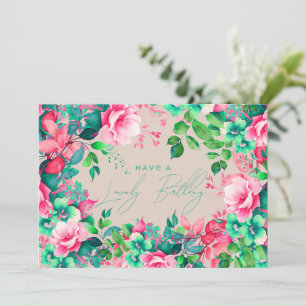 Happy Birthday Spring Garden Floral Champagne Card