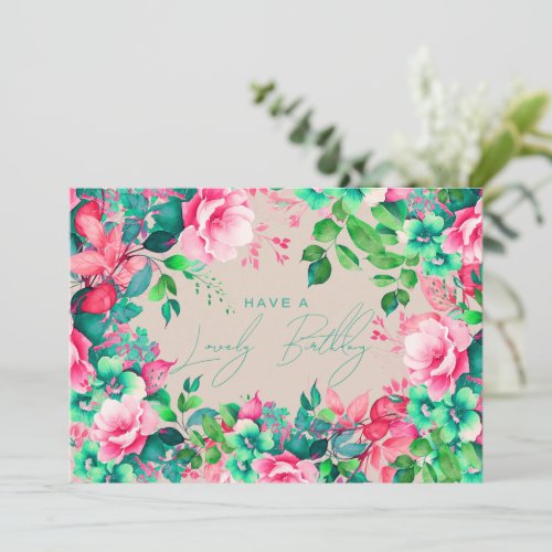 Happy Birthday Spring Garden Floral Champagne  Card