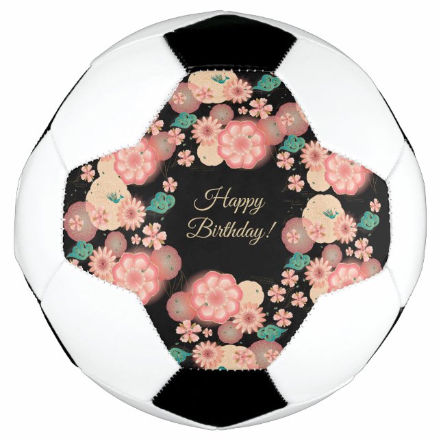 Happy Birthday - Spring Peach Flowers Garden Boho Soccer Ball (Front)