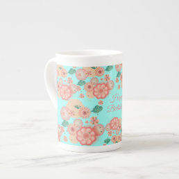 Happy Birthday - Spring Peach Flowers Garden Bone China Mug