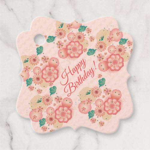 Happy Birthday _ Spring Peach Flowers Garden Decor Favor Tags