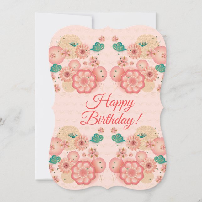 Happy Birthday - Spring Peach Flowers Garden Decor Invitation (Front)
