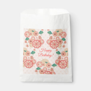 Happy Birthday - Spring Peach Flowers Garden Favor Bag