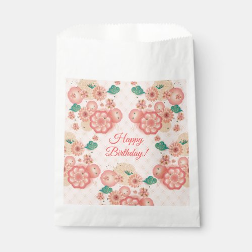 Happy Birthday _ Spring Peach Flowers Garden Favor Bag