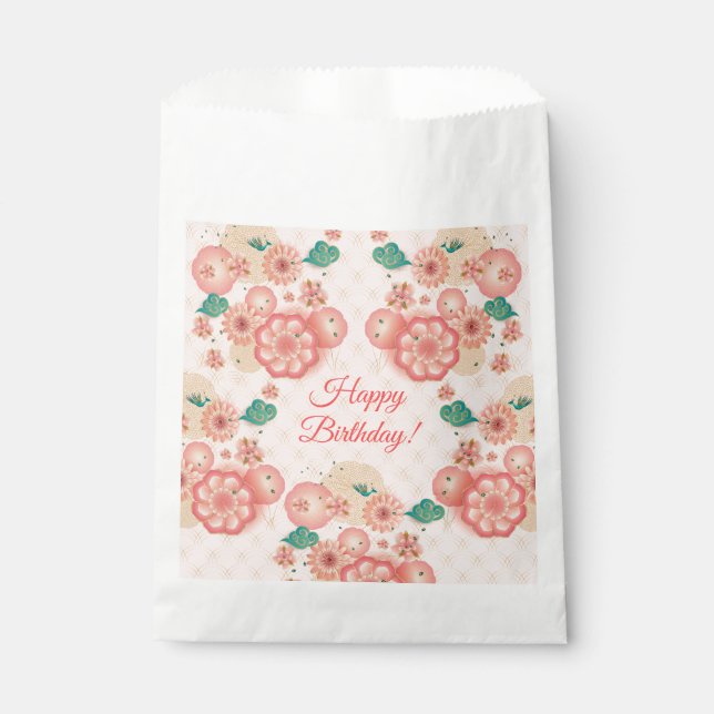 Happy Birthday - Spring Peach Flowers Garden Favor Bag (Front)