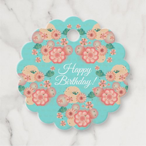 Happy Birthday _ Spring Peach Flowers Garden Favor Tags