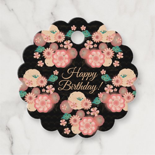 Happy Birthday _ Spring Peach Flowers Garden Favor Tags