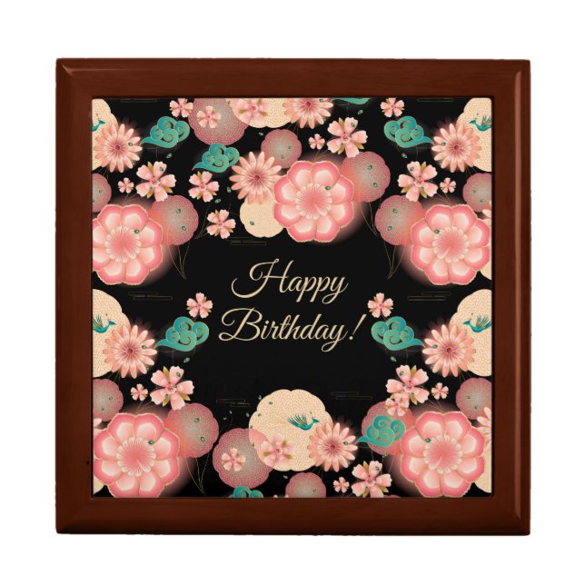 Happy Birthday - Spring Peach Flowers Garden Gift Box (Front)