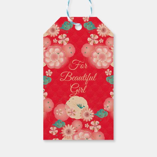 Happy Birthday _ Spring Peach Flowers Garden Gift Tags