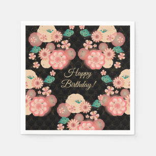 Happy Birthday - Spring Peach Flowers Garden Napkins