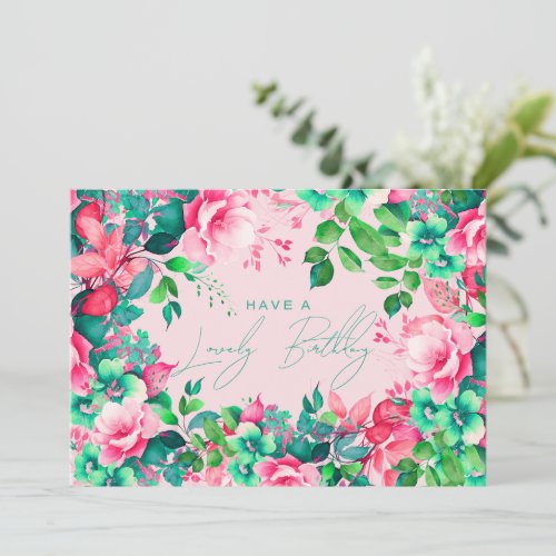 Happy Birthday Spring Summer Garden Floral Blush Card